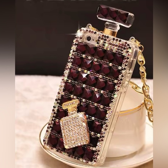 Luxurious Perfume Bottle iPhone 16 Pro Max Case with Burgundy Crystals - Picture 1 of 8
